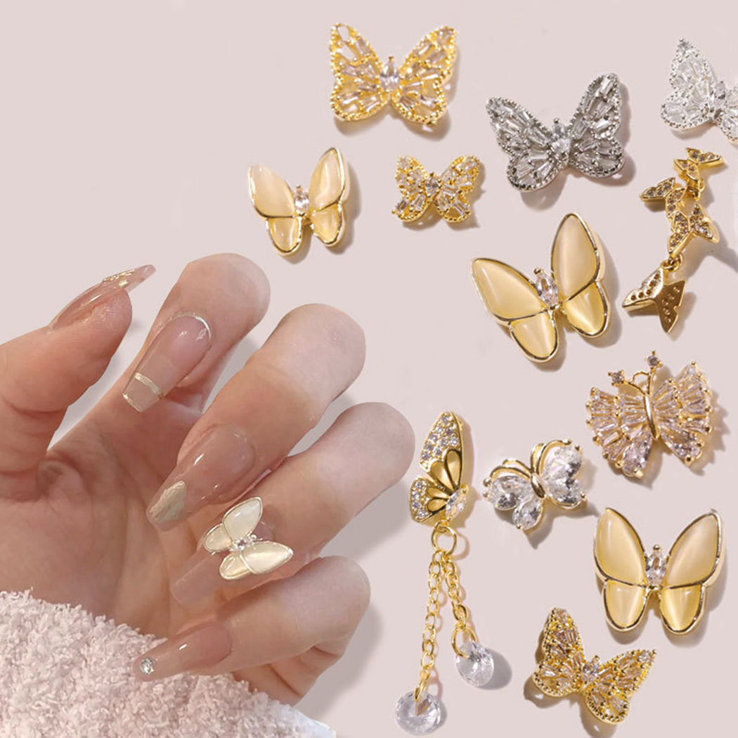Kapmore 10PCS Nail Charm Fashion Butterfly Chain Nail Gem Nail Rhinestone  Nail Jewelry